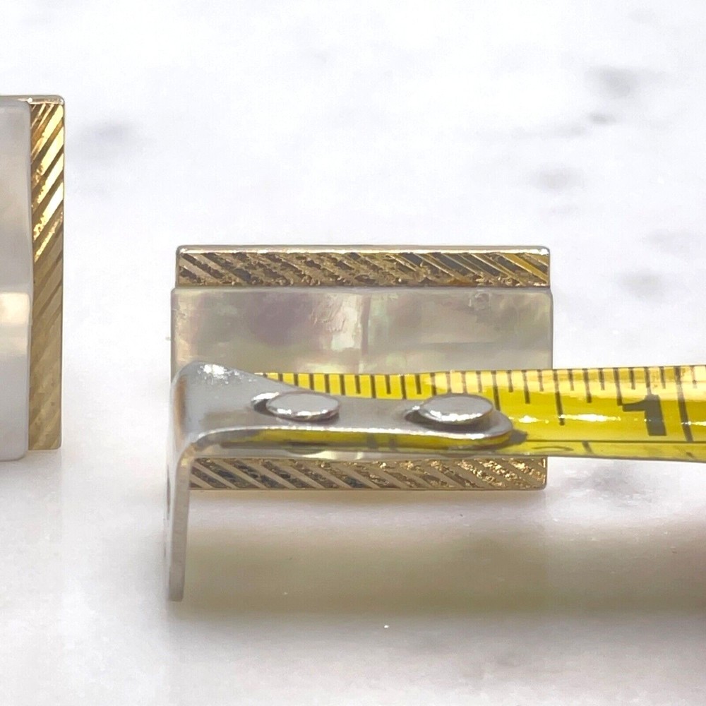 Mens Mother of Pearl Gold Tone Rectangular Bullet Back Cufflinks - Picture 12 of 12